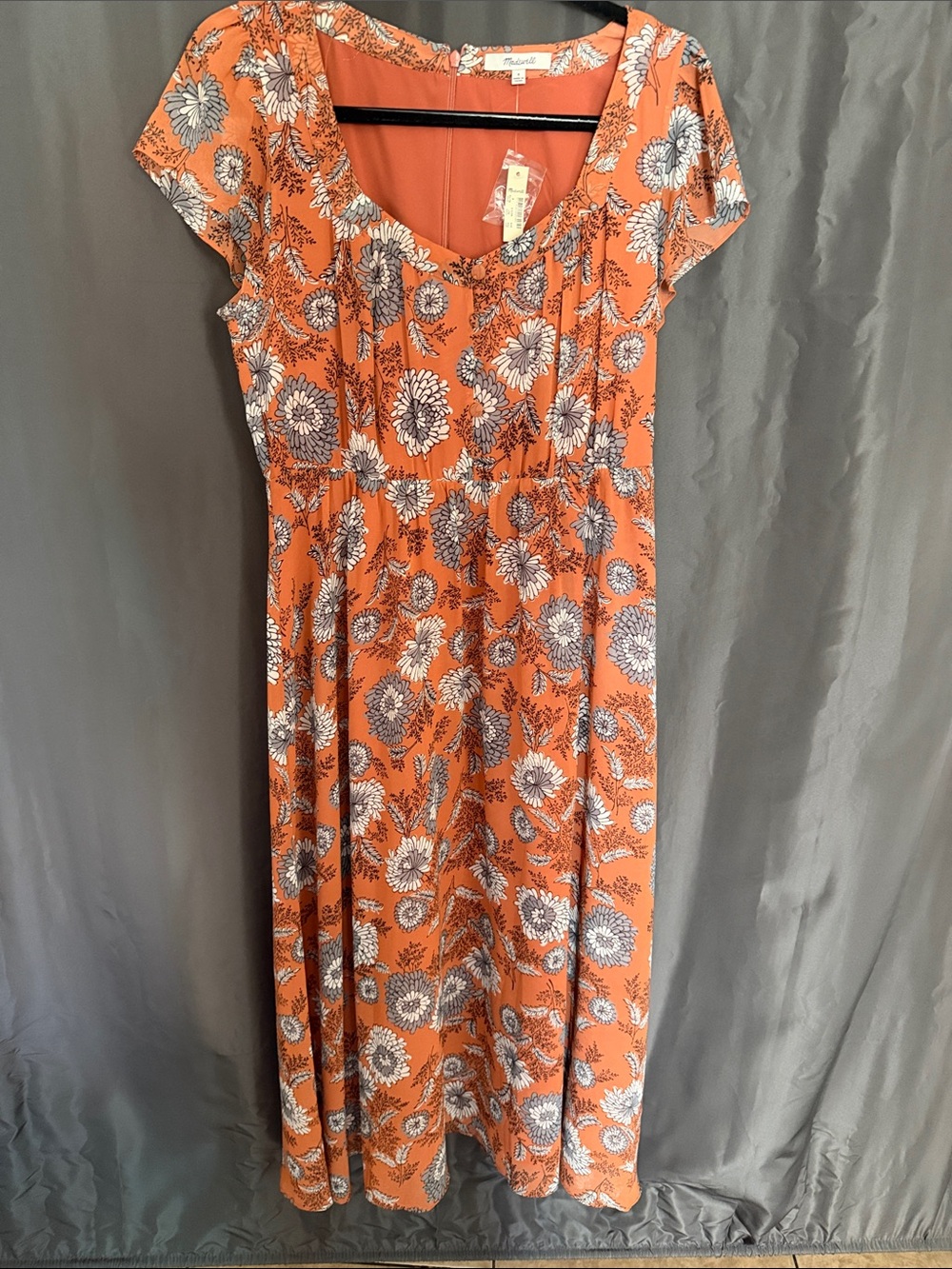 Madewell Floral Scoop Neck Orange Midi Dress